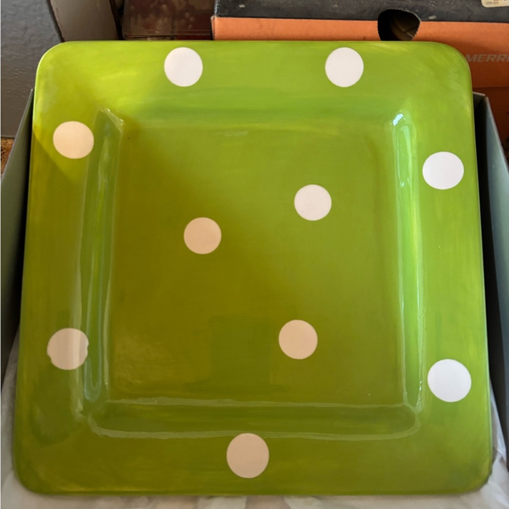 Nordstrom NWT green with white polka dot 11” square plate